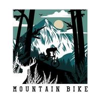 illustration vectorielle vélo de montagne avec paysage de montagne et homme faisant du vélo de montagne illustration plate vecteur