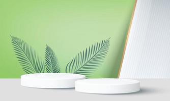 3d géométrique podium maquette feuille tropical naturel concept pour vitrine fond vert abstrait scène minimale présentation de produit vector illustrateur