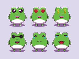 Jeu d'émoticônes de personnage de grenouille mignonne vector illustration d'icône de dessin animé