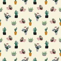 plantes en pot dessinés à la main sans soudure, cactus de fond vecteur