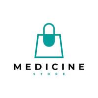 médical boutique magasin sac capsule ligne contour logo icône illustration vecteur
