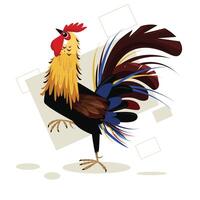 coq des oiseaux avec blanc Contexte une dessin de une coq avec une rouge crinière et une noir queue vecteur