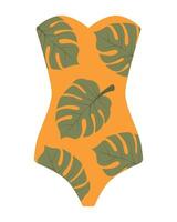 une pièce maillot de bain avec monstera feuilles. isolé illustration pour été conception vecteur