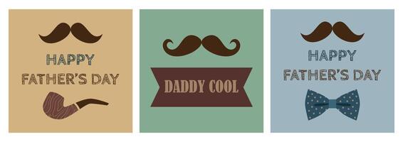 du père journée cartes ensemble. vacances concept avec moustache, arc attacher et texte. pour affiches, impressions, salutation cartes vecteur