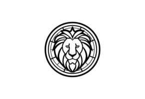 Lion tête cercle logo conception modèle. vecteur