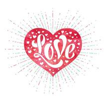 main caractères l'amour dans rouge aquarelle cœur pour salutation carte. Fait main calligraphie. illustration. vecteur
