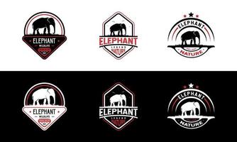 logo d'éléphant vintage. avec l'icône de l'herbe. création de logo premium, luxe, rétro, noir et rouge vecteur