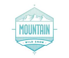 logo badge pour Créatif conception projet. étiquette en relation à Montagne thème - bleu Montagne sur une blanc Contexte. illustration. vecteur