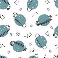 modèle sans couture d'espace et d'étoiles pour les enfants. fond d'étoiles dessinées à la main dans un style dessin animé pour les impressions, le papier peint, les décorations, les textiles. illustration vectorielle. vecteur