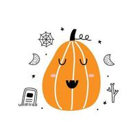 citrouille d'halloween sur fond blanc citrouille orange avec un joli sourire. illustration vectorielle pour carte postale, bannière vecteur