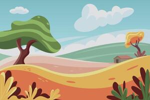 prairie dessin animé style paysage illustration vecteur