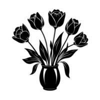 tulipe fleurs silhouette dans vase vecteur