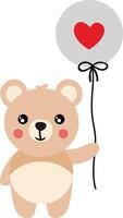 adorable nounours ours en portant une ballon avec cœur vecteur