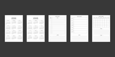 2022 2023 calendrier quotidien hebdomadaire modèle de journal de planificateur mensuel dans un style classique strict. calendrier mensuel calendrier individuel minimalisme design sobre pour ordinateur portable professionnel. la semaine commence le dimanche vecteur