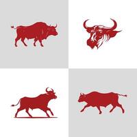 logo de une taureau ensemble bison icône silhouette conception sur blanc Contexte vecteur