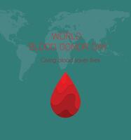 monde du sang donneur jour, juin 14, du sang goutte, monde carte bleu Contexte. vecteur