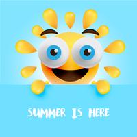 Smiley-soleil drôle avec le titre &quot;l&#39;été est là&quot;, illustration vectorielle vecteur
