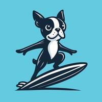 chien en jouant planches de surf - Boston terrier chien surfant illustration vecteur