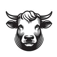 vache clipart - une doux taureau visage illustration dans noir et blanc vecteur