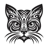 chat visage silhouette, tribal tatouage ensemble plein vue blanc Contexte vecteur