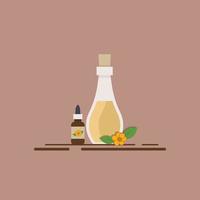 huile essentielle à base de plantes en illustration vectorielle de bouteille pour les entreprises de spa et de bien-être vecteur