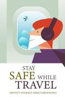 rester en sécurité pendant le voyage. affiche vectorielle encourageant les gens à porter des masques. vecteur