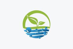 l'eau laissez tomber et feuille logo. minimal logotype concept. bleu gouttelette avec vert feuille pour affaires l'image de marque, entreprise, entreprise en relation avec nature, éco, frais, BIO, santé, biologique, aqua, énergie, pluie. vecteur