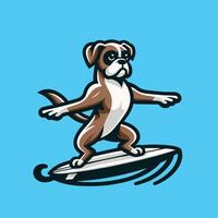 chien en jouant planches de surf - boxeur chien surfant illustration vecteur