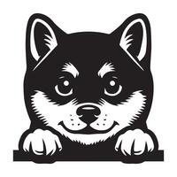 chien furtivement - shiba inu chien furtivement visage illustration dans noir et blanc vecteur