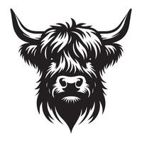 montagnes bétail - une déterminé montagnes vache visage illustration dans noir et blanc vecteur