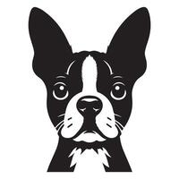 chien logo - une curieuse Boston terrier chien visage illustration dans noir et blanc vecteur