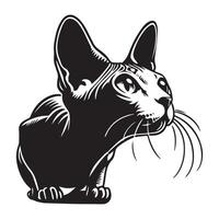 chat - une curieuse sphynx chat visage illustration dans noir et blanc vecteur