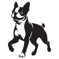 Boston terrier - Boston terrier chien sauter illustration dans noir et blanc vecteur