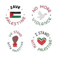 nous supporter avec Palestine ensemble de Icônes avec caractères et main tiré clipart. pastèque tranche dans le forme de cœur, gaza drapeau, poing, paix Colombe,. concept de gratuit gaza pour affiche, bannière, prospectus. vecteur