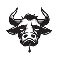 vache clipart - une épuisé taureau visage illustration dans noir et blanc vecteur