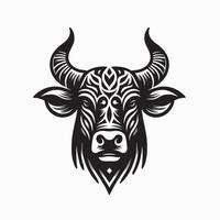 illustration de une taureau tribal marquages visage dans le vent dans noir et blanc vecteur