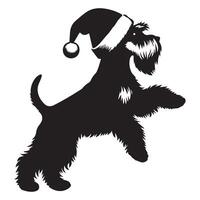 une miniature schnauzer en jouant portant une Père Noël chapeau illustration dans noir et blanc vecteur