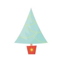 mignonne petit Noël bleu sapin arbre décoré avec guirlandes. isolé illustration sur blanc Contexte dans dessin animé plat style vecteur