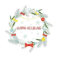 Noël couronne avec sapin branches, Noël des balles et omela. plat illustration pour imprimer, conception et salutation cartes vecteur