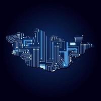 carte de contour de la mongolie avec un circuit électronique technologique. vecteur