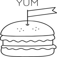 dessin animé Hamburger coloration pages. Burger contour. Burger nourriture ligne art vecteur