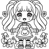 kawaii fille dessin animé coloration pages illustration vecteur