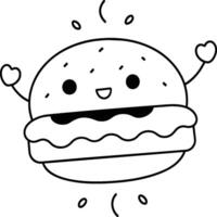 dessin animé Hamburger coloration pages. Burger contour. Burger nourriture ligne art vecteur