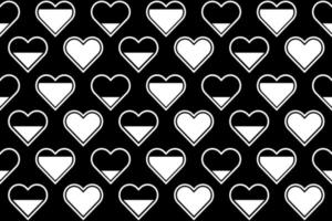 motif en forme de coeur noir et blanc. monochrome sans couture, motif répétitif avec des cœurs pleins et vides. vecteur