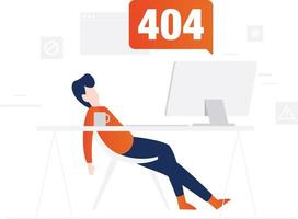 un garçon dort sur une chaise avec un écran d'erreur 404. vecteur