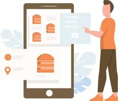le garçon a commandé de la nourriture en ligne. vecteur