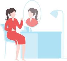 une femme assise sur une chaise se voyant dans le miroir. vecteur