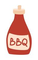 un barbecue sauce dans plat conception. traditionnel rouge chaud condiment dans Plastique bouteille. illustration isolé. vecteur