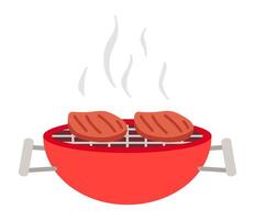 barbecue gril dans plat conception. barbecue rond appareil pour friture Viande. illustration isolé. vecteur
