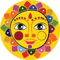 dieu surya ou soleil dans le style pinguli de l'art populaire indien. pour impression textile, logo, papier peint vecteur